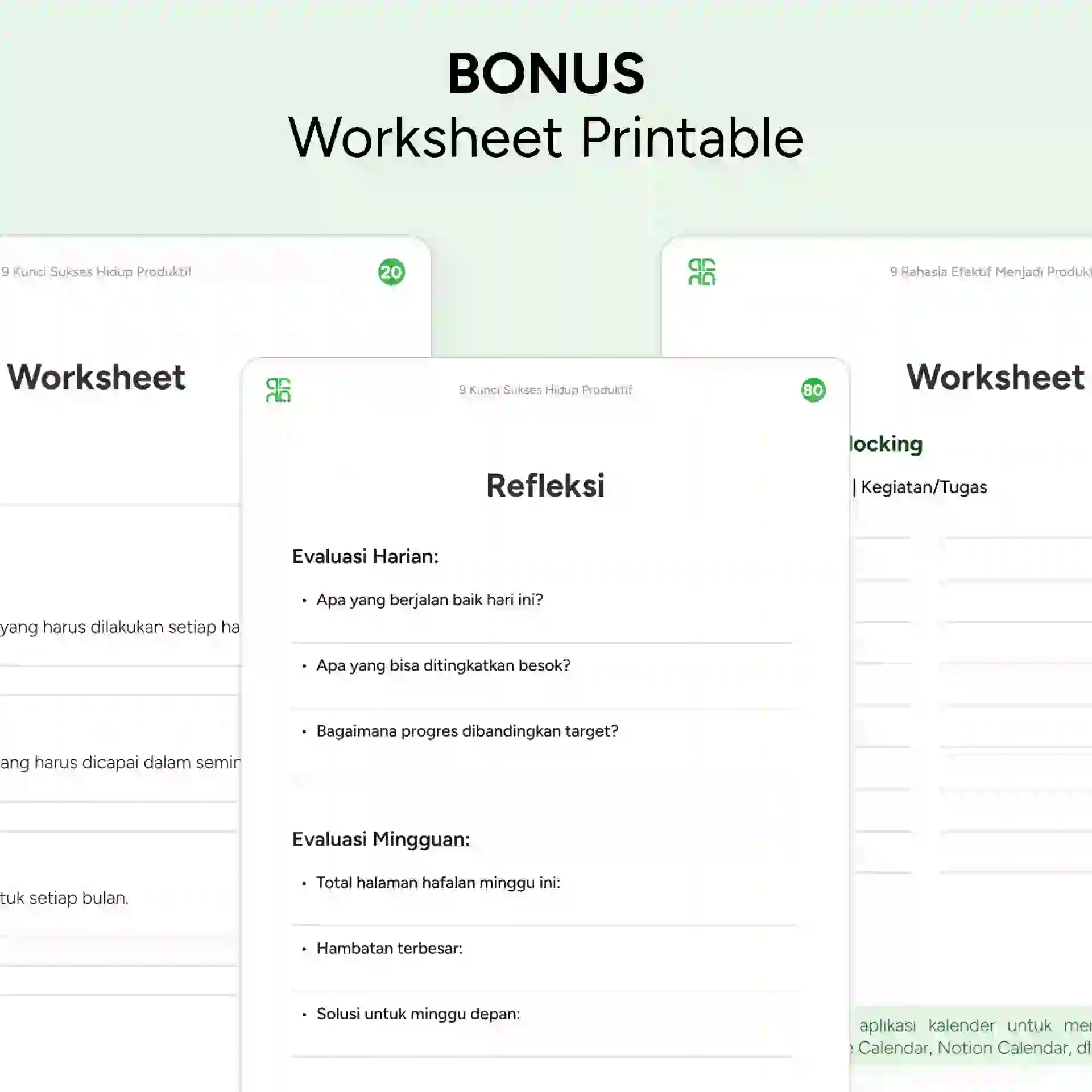 Contoh worksheet siap print dari eBook 9 Kunci Sukses Hidup Produktif