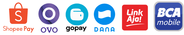QRIS — bisa dibayar lewat ShopeePay, OVO, GoPay, DANA, LinkAja, dan BCA Mobile